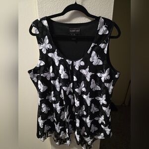 Allegra K Black and White Butterfly Print Sleeveless Top